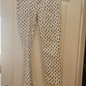 J. Crew White Skinny Jeans with Navy Floral Motif
